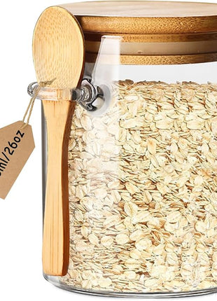 Spice Jars, Overnight Oats Containers with Airtight Lid and Spoon, Decorative Kitchen Canisters Set, Glass Storage Containers for Coffee, Tea, Sugar, Spice, Bath Salt, 1pcs (750ml)