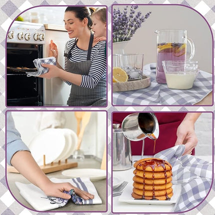 Set of 6 Lavender Kitchen Towels Purple Floral Dishtowels Rustic Absorbent Purple Tea Hand Towels 24 x 16 Inches Lavender Lover Gifts for Farmhouse Kitchen Bathroom Accessories Decorations