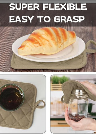 Oven Mitts and Pot Holders Set, Pack of 4, Heat Resistant Silicone Kitchen Mini Oven Mittens for 500 Degrees, Mini Oven Gloves and Hot Pads for Baking Grilling Barbecue Microwave Machine Washable