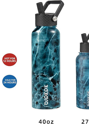 BJPKPK Insulated Water Bottles with Straw Lid, 27oz Stainless Steel Water Bottle with 3 Lids, Leak Proof BPA Free Metal Thermo, Mugs, Tumblers, Keep Cold Hot -Ocean