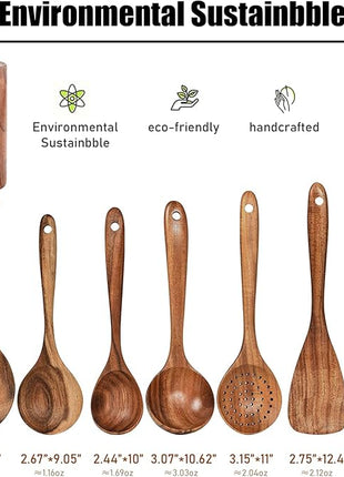 FJNATINH 7-Piece Nonstick Wooden Cooking Utensils Set, Natural and Healthy Kitchen Utensils（7 Pcs）