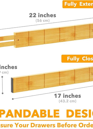 SpaceAid Bamboo Drawer Dividers with Inserts and Labels, Kitchen Adjustable Drawer Organizers, Expandable Organization for Home, Office, Dressers, 7 Dividers with 15 Inserts (17"-22" Natural)