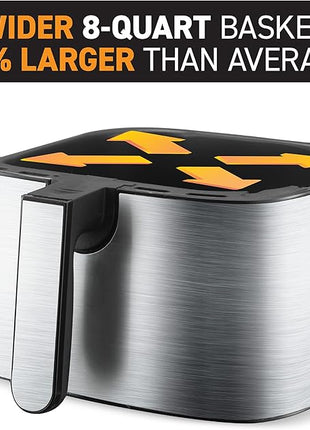 Gourmia Air Fryer Oven Digital Display 8 Quart Large AirFryer Cooker 12 Touch Cooking Presets, XL Air Fryer Basket 1700w Power Multifunction GAF838 Black and stainless steel air fryer