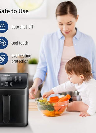 COMFEE' 5.8Qt Digital Air Fryer, Toaster Oven & Oilless Cooker, 1700W with 8 Preset Functions, LED Touchscreen, Shake Reminder, Non-stick Detachable Basket, BPA & PFOA Free (110 electronic Recipes)