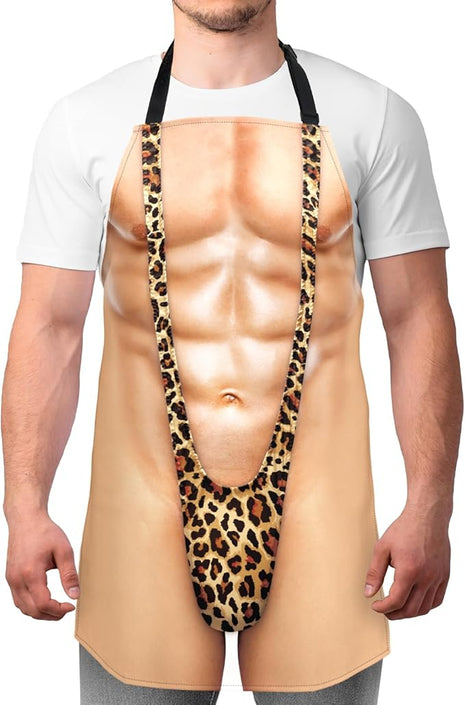 Funny Men Cooking Grilling Aprons Belly BBQ Funny Gag Gifts for Christmas, White Elephant Gift Exchange (MuscleMankini, One Size)