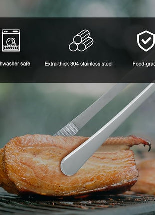 HOTEC Kitchen Tweezers Tongs Stainless Steel, Set of 4-10" and 12inch Extra-Long Food Tweezers Fine Kitchen Tongs for Cooking,Grill and Baking