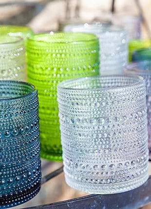 Fortessa Jupiter Beaded Hobnail Glass, 10 Ounce Double Old Fashioned (Set of 6), Fern Green