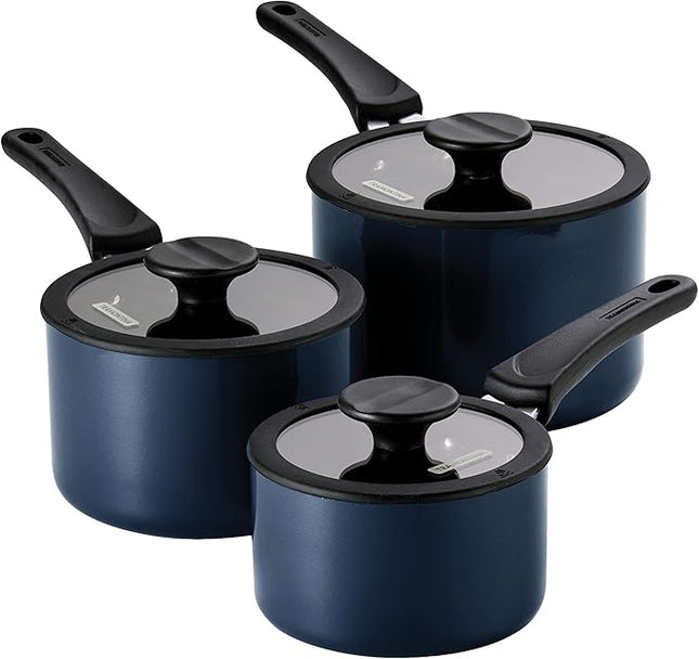Tramontina Aluminum Non Stick 6-Piece Nesting Sauce Pan Set with Lids - Naval, Kitchen Nonstick Cookware Set, Dishwasher and Oven Safe