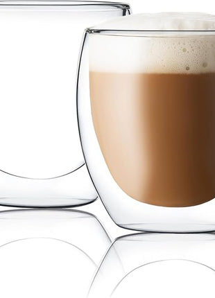 CNGLASS Double Wall Glass Espresso Cups 8.5 oz,Clear Insulated Glass Coffee Mug for Cappuccino,Tea,Set of 2