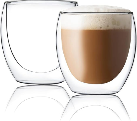 CNGLASS Double Wall Glass Espresso Cups 8.5 oz,Clear Insulated Glass Coffee Mug for Cappuccino,Tea,Set of 2