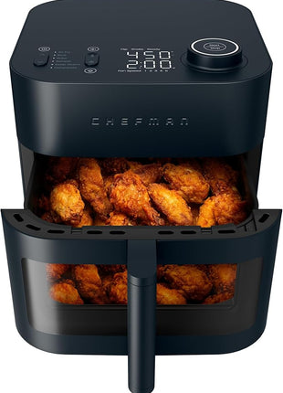 Chefman Crispinator Air Fryer 6-in-1 with 8 Qt capacity, 450°F Max Temp with TurboFry Pro Technology for Fast and Even Results, Viewing Window, Nonstick Ceramic Basket