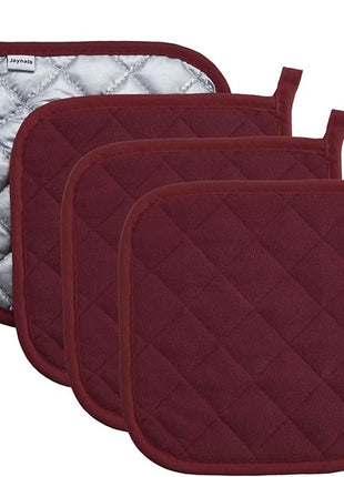 Joyhalo 4 Pack Pot Holders for Kitchen,Cotton Oven Holder with Great Heat Resistance,Non Slip Hot Pads for Kitchen Clearance,Dark Red