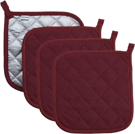Joyhalo 4 Pack Pot Holders for Kitchen,Cotton Oven Holder with Great Heat Resistance,Non Slip Hot Pads for Kitchen Clearance,Dark Red