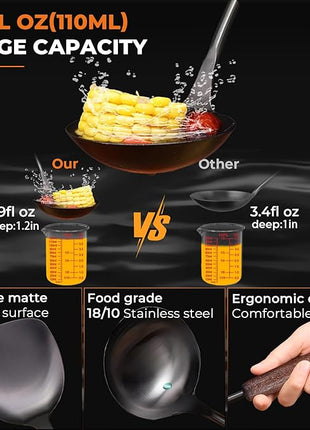 MARTE 15" Wok Spatula Turner and Ladle,Skimmer Spoon Tool Set - 18/10 Stainless Steel Vintage Cooking Utensils Set - Set of 4 High Grade Titanium Plating Kitchen Wok Utensils with Solid Wooden Handle