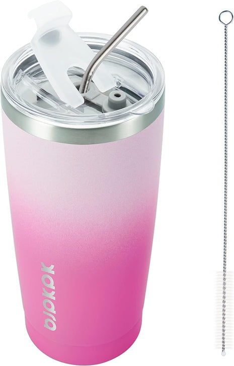 BJPKPK 20oz Stainless Steel Tumbler with Lid And Straw, Double Wall Vacuum Coffee Cup, Travel Mug for Ice Drink and Hot Beverage, Insulation Travel Tumblers Cups,Cherry Blossom