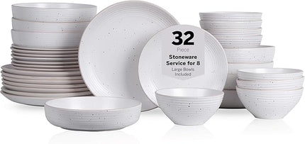 Stone Lain Lauren Modern Stoneware 32-piece Round Dinnerware Set, Plates and Bowls Set, Dish set for 8, Off White