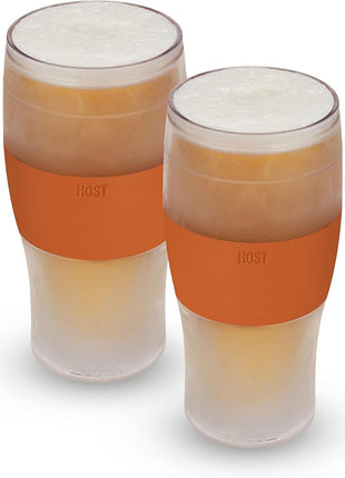 Host FREEZE Beer Glasses, Frozen Brew Mugs, Freezable Pint Glass Set, Insulated Beer Glass to Keep Your Drinks Cold, Double Walled Insulated Glasses, Gift for Dad, 16oz, Set of 2, Burnt Orange