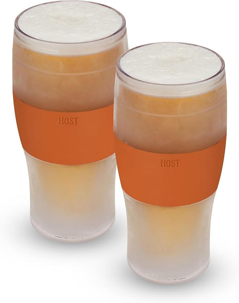 Host FREEZE Beer Glasses, Frozen Brew Mugs, Freezable Pint Glass Set, Insulated Beer Glass to Keep Your Drinks Cold, Double Walled Insulated Glasses, Gift for Dad, 16oz, Set of 2, Burnt Orange