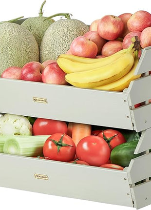 HABAU Wood Potato Onion Storage Bins - Wooden Stackable Produce Basket - Fruit Vegetable Storage for Kitchen Pantry Organization, Set 2 Pieces