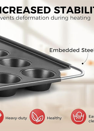 HONGBAKE 48 Cup Mini Muffin Pan, Small Cupcake Pan, Premium Nonstick Muffin Tin for Baking Cheesecake, Dishwasher Safe and Heavy Duty, Carbon Steel