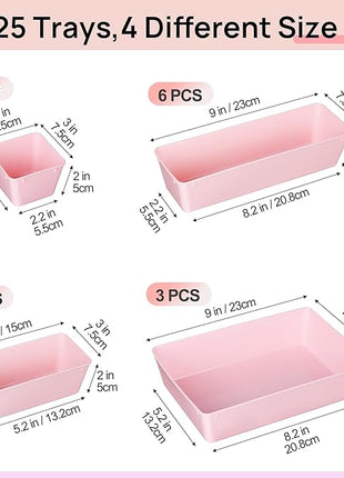 Vtopmart 25 PCS Plastic Drawer Organizers Set, 4-Size Versatile Bathroom and Vanity Drawer Organizer Trays, Storage Bins for Makeup, Bedroom, Kitchen Gadgets Utensils and Office