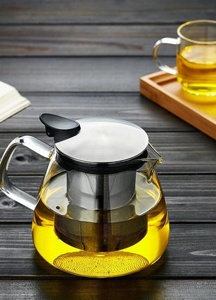 Glass Teapot Tea Pot with Removable Stainless Steel Infuser, 25oz / 760ml Borosilicate Glass Tea Kettle for Office Work, Fine Strainer for Loose Leaf Tea