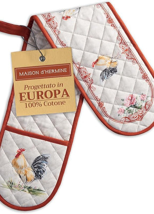 Maison d' Hermine Double Oven Mitts 100% Cotton 7"x35" Double Oven Mitt Heat Resistant BBQ Cooking Gloves with Loop, Baking, Grilling, Home, Kitchen, Handling Hot Pans Spring Summer (Campagne)