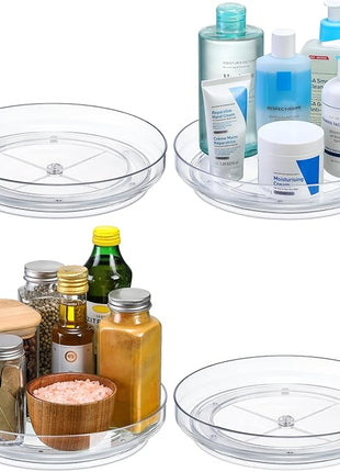 4 Pack 9 Inch Clear Acrylic Lazy Susan, Non-Skid Turntable Organizer for Cabinet, Kitchen, Pantry Organization Storage, Refrigerator, Vanity Makeup, Bathroom Countertop Organizing, Rotating Spice Rack