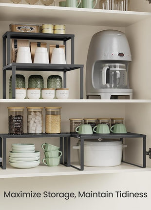 SONGMICS Spice Racks, Set of 2 Metal Cabinet Shelf Organizers, Countertop Organizers, Shelf Risers, Stackable, Expandable, Ink Black UKCS005B01