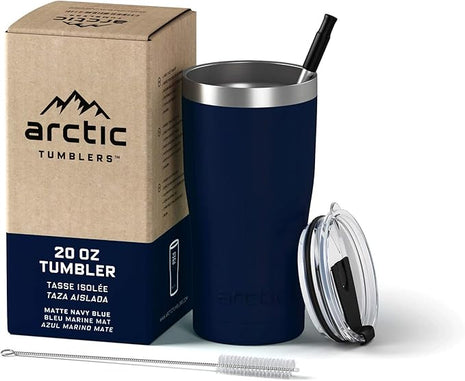 Arctic Tumblers | 20 oz Navy Blue Insulated Tumbler with Straw & Cleaner - Retains Temperature up to 24hrs - Non-Spill Splash Proof Lid, Double Wall Vacuum Technology, BPA Free & Built to Last