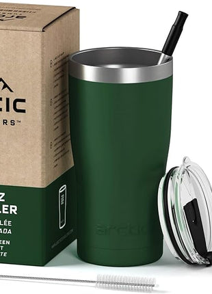 Arctic Tumblers | 20 oz Green Insulated Tumbler with Straw & Cleaner - Retains Temperature up to 24hrs - Non-Spill Splash Proof Lid, Double Wall Vacuum Technology, BPA Free & Built to Last