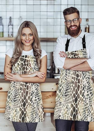 EKOBLA Snake Pattern Aprons Animal Skin Artwork Watercolor Painting Art Crocodile Waterproof Resistant Chef Cooking Kitchen BBQ Adjustable Aprons for Women Men 27x31 Inch