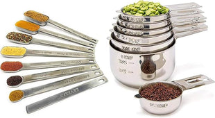 Measuring Cups and Spoons Set of 15, Stackable Cups, Long Handle with Leveler Fits Narrow Jars, 304 Premium Stainless Steel, Kitchen Gadgets for Liquid & Dry Ingredients Cooking Baking