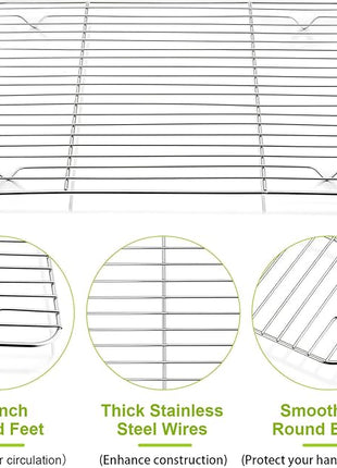 P&P CHEF Cooling Baking Rack Pack of 2, Stainless Steel Cooling Racks for Cooking Baking Roasting Grilling Drying, Dense Wires & Smooth Edge, Easy to clean, Silver, 11.6" x 9"