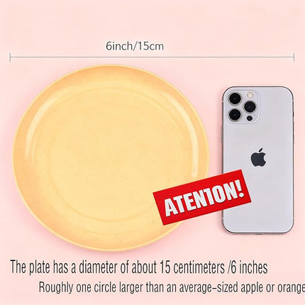 6 PACK 6 Inches wheat straw plates, Unbreakable Deep Dinner Plates, Plastic Plates Reusable, Assorted Colors Dinnerware Sets, Microwave & Dishwasher Safe, Healthy for Kids & Adult