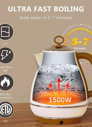 Evoloop 1.7L Electric Kettles, BPA Free Tea Kettle, Hot Water Boiler Heater, Stainless Steel Teapot, Auto Shut-Off & Boil-Dry Protection, 120V/1500W