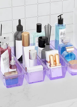 WOWBOX 12 Pack Clear Drawer Organizer Set, Acrylic Drawer Storage Trays, Storage Bins for Makeup, Cosmetics, Jewelries, Utensils, Gadgets, Office, Purple