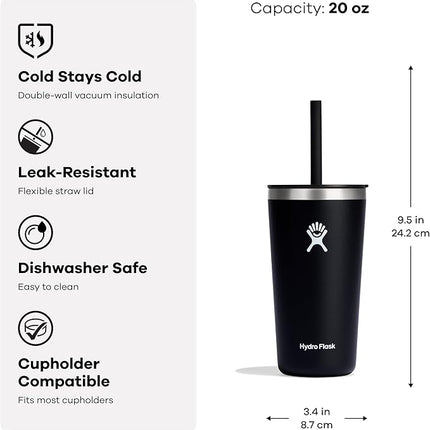 Hydro Flask All Around Tumbler Straw Lid, Insulated Travel Mug, Stainless Steel Coffee Cup 20 Oz Aloe