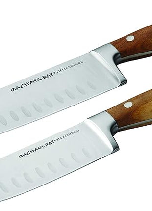 Rachael Ray Cucina Cutlery 2-Piece Japanese Stainless Steel Santoku Knife Set with Acacia Handles - ,Acacia Wood
