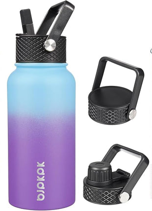 BJPKPK Insulated Water Bottles with Straw Lid, 27oz Stainless Steel Water Bottle with 3 Lids, Leak Proof BPA Free Metal Thermo, Mugs, Tumblers, Keep Cold Hot -Ocean Dream