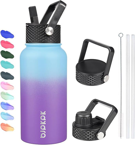 BJPKPK Insulated Water Bottles with Straw Lid, 27oz Stainless Steel Water Bottle with 3 Lids, Leak Proof BPA Free Metal Thermo, Mugs, Tumblers, Keep Cold Hot -Ocean Dream