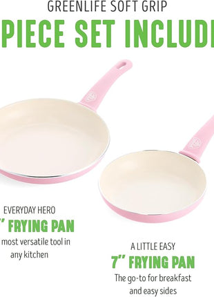 GreenLife Non Stick Fry Pan Set (7" & 10"), Non-Toxic PFAS-Free Ceramic Skillets, Dishwasher & Oven Safe, Egg Omelet Frying Pans, Stay- Cool Handles, Kitchen Home Cooking Essentials, Pink