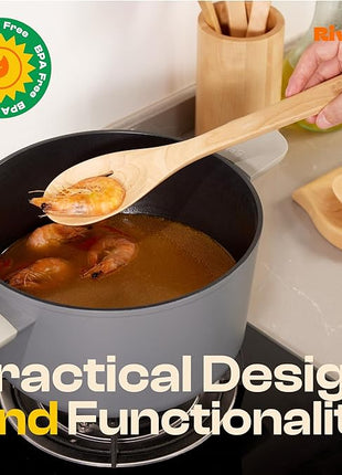 Riveira Maple Wooden Cooking Utensils Set of 9 Premium Quality Non-Toxic Wooden Spoons & Spatulas for Cooking, Stirring, Serving & Flipping