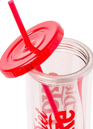 Silver Buffalo Coca Cola Diet Coke Plastic Tall Cold Cup with Lid and Straw, 20 Ounces