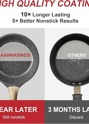 Caannasweis Nonstick Granite Frying Pan Skillet, Non Stick Omelette Fry Pans, Omelet Egg Pan, Stone Cookware Chef's Pan, Induction Compatible, PFOA Free (Gray, 11 Inch with Lid)