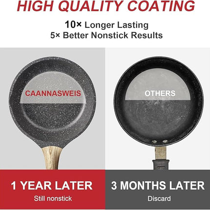 Caannasweis Nonstick Granite Frying Pan Skillet, Non Stick Omelette Fry Pans, Omelet Egg Pan, Stone Cookware Chef's Pan, Induction Compatible, PFOA Free (Gray, 9.5 Inch with Lid)