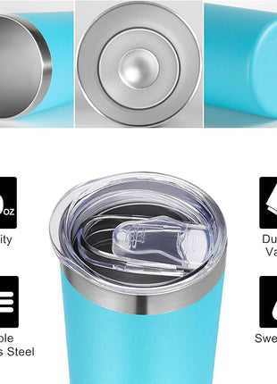 VEGOND Stainless Steel Skinny Tumbler, 20 oz Vacuum Insulated Tumbler with Lid and Straw, Double Wall Coffee Cup, Travel Mug for Cold Hot Drinks, Blue 1 Pack