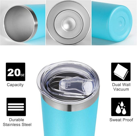 VEGOND Stainless Steel Skinny Tumbler, 20 oz Vacuum Insulated Tumbler with Lid and Straw, Double Wall Coffee Cup, Travel Mug for Cold Hot Drinks, Blue 1 Pack