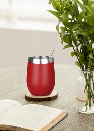 MEZMUT 12 Oz Insulated Wine Tumbler with Lid Double Wall Vacuum Stainless Steel Wine Glass Coffee Mug Insulated Tumbler Cup for Champaign, Cocktail, Beer (Red, 1 Pack)