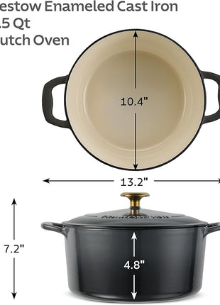 Tramontina Bestow Enameled Cast Iron Dutch Oven Pot with Lid, Round 5.5-quart, Smoke (Gold Knob)
